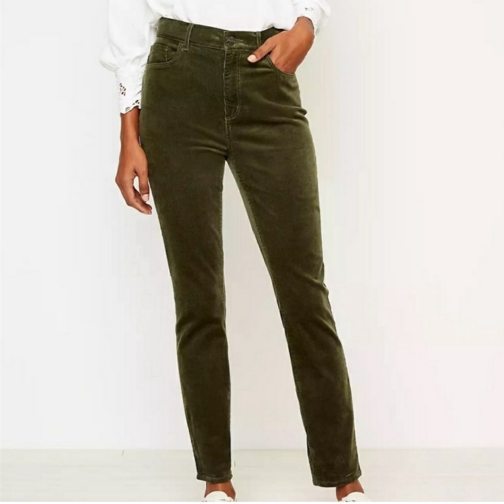 LOFT High Waist Skinny Corduroy Pants- Green-Size 29/8